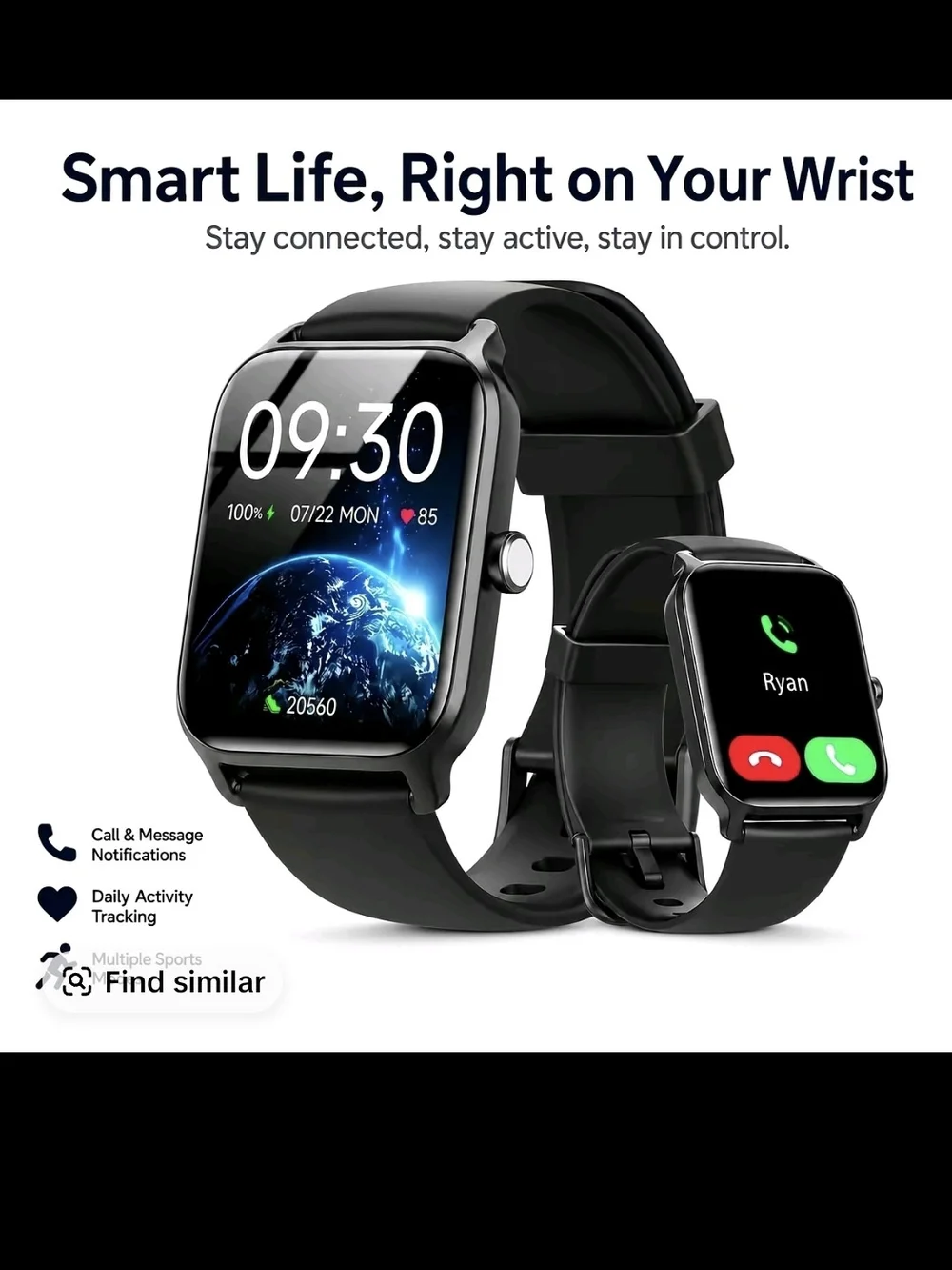 Smart Fitness Tracker Watch - Black